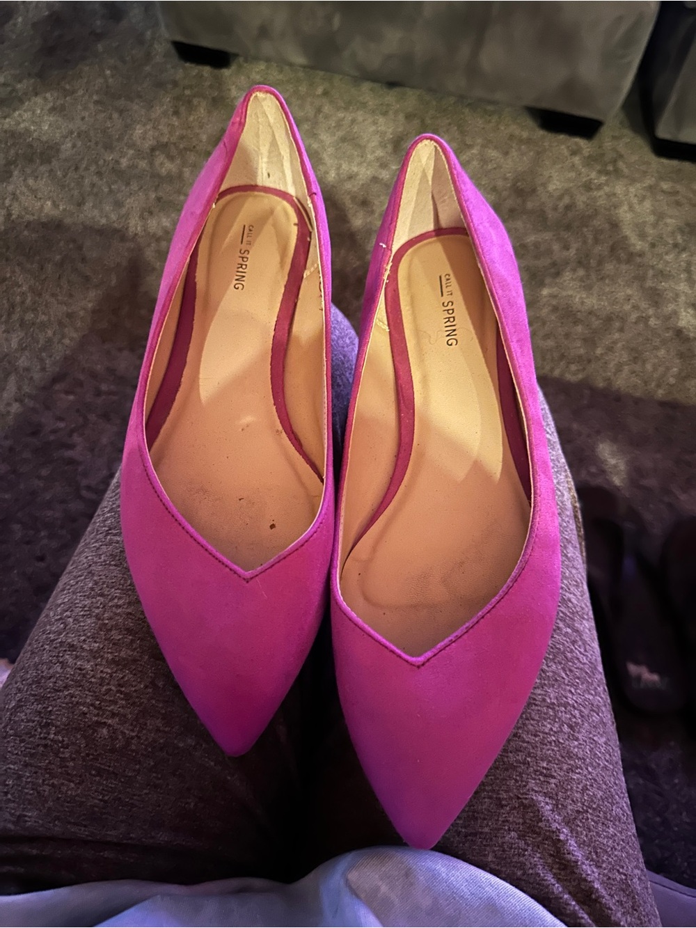 Call it Spring size 11 Women's Pointed-Toe Flats in Fuchsia Pink Office Big Tall